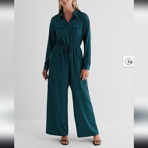 Express Front Tie Waist Wide Leg Cargo Jumpsuit‎